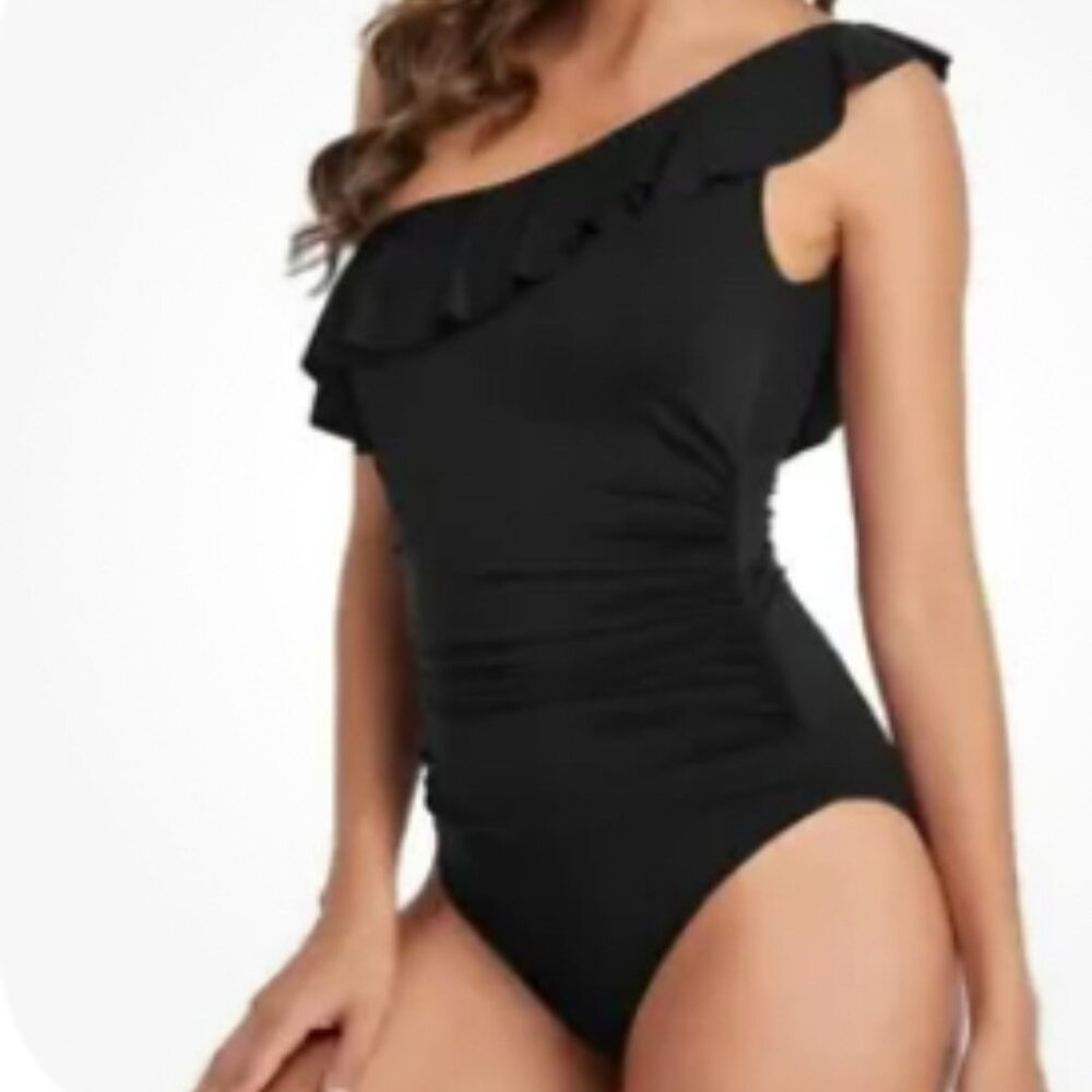 Hilor Women Swimsuit Tummy Control One Shoulder Swimwear Ruffle Monokini size 14